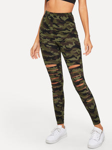 Comfy Camo Ripped Leggings