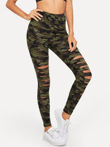 Comfy Camo Ripped Leggings