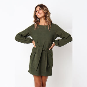 Tie Belt Casual Long Sleeve Dress