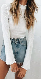 Long Flare Sleeve Crop Top