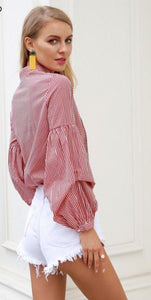 Delilah - Plaid Puff Sleeve Blouse Shirt