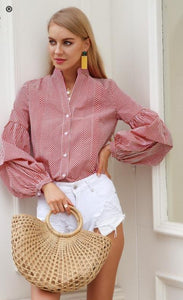 Delilah - Plaid Puff Sleeve Blouse Shirt