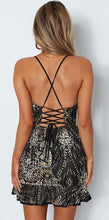 Sexy Mini Dress with sequin detail and cross over tie back